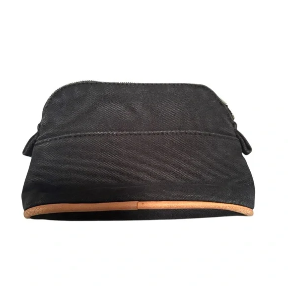 HERMES BLACK CANVAS AND BROWN LEATHER CLUTCH POUCH - Picture 4 of 7